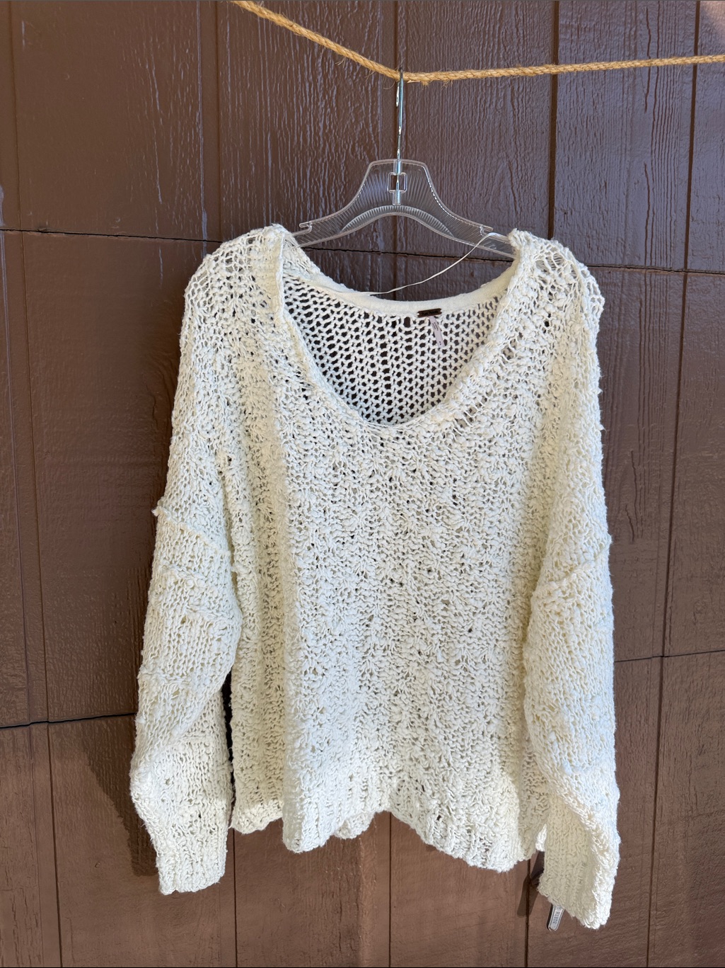 Free People Nwt Ivory Open-Knit V-Neck Sweater